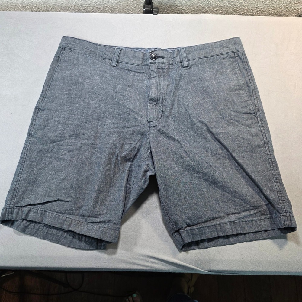 Banana Republic Aiden Short Mens 35 Blue Cotton Chambray Chino Shorts Slim Fit